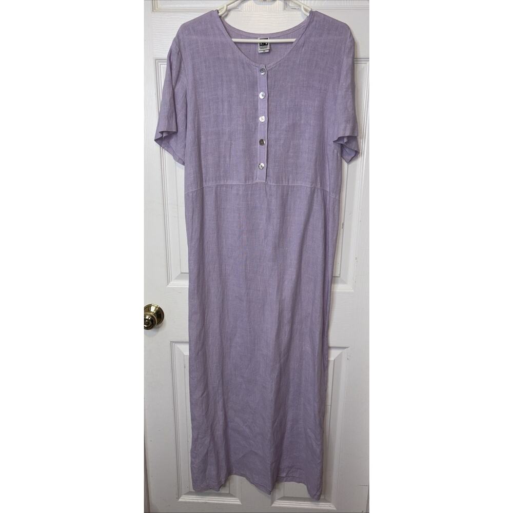 PA Company Boston Linen Shift Dress Sz M/L Lilac Purple Buttons 1170 a3
